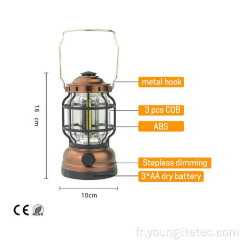 Lanterne de camping Kerosene Cob de Kerosene Cob Antique Portable Dimmable